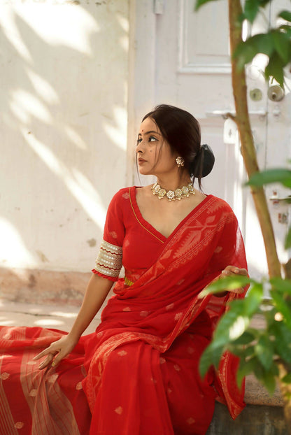 Happiness in Red Saree