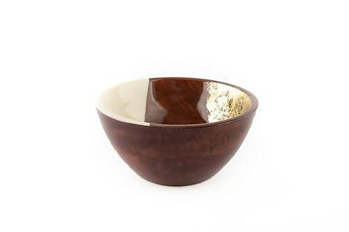 Serving Bowl Wooden White and Gold