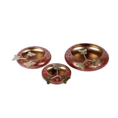 Red & Gold Tyre Urli (Set of 3)