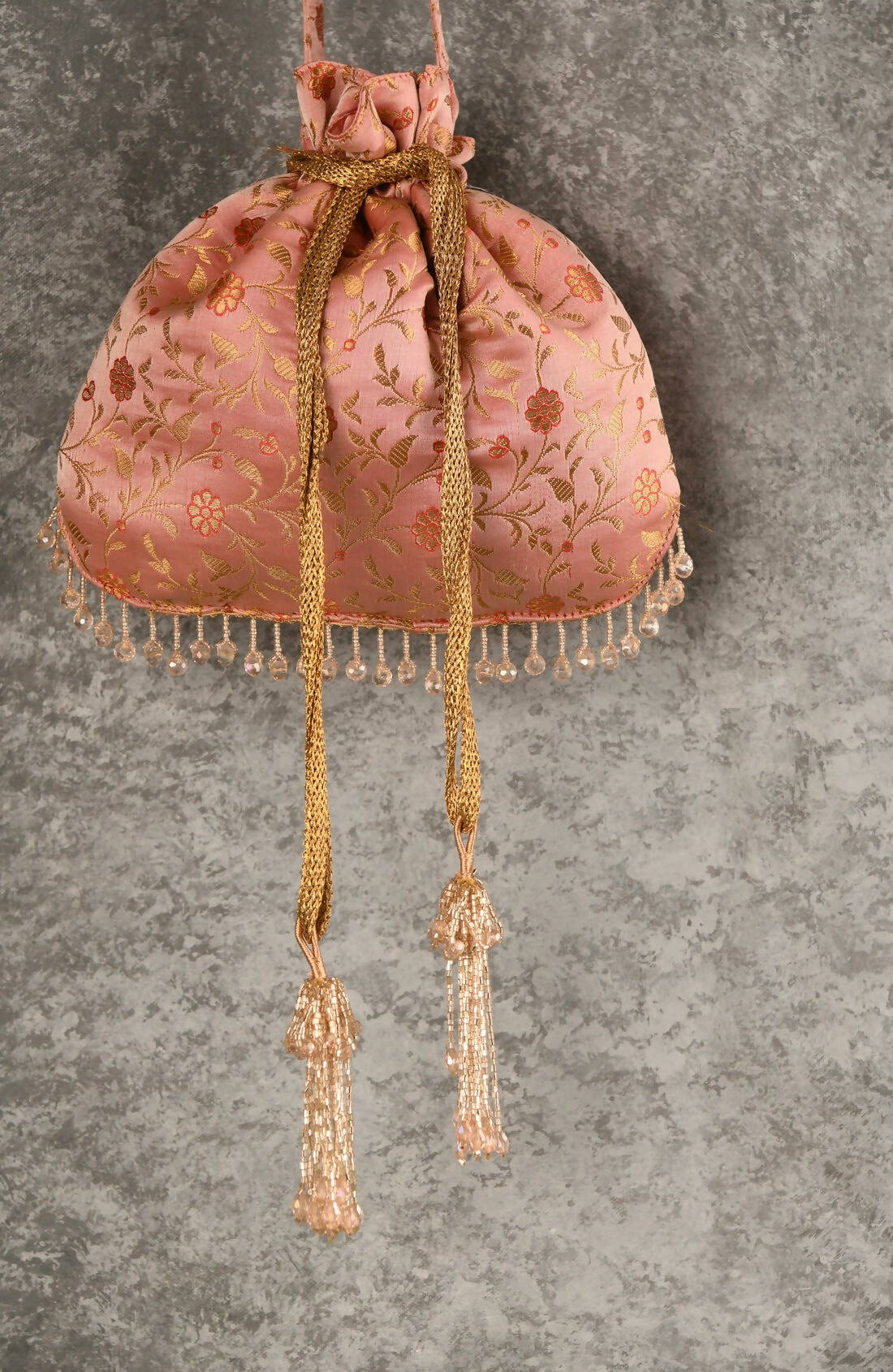 Peach Crystal Fringe Potli