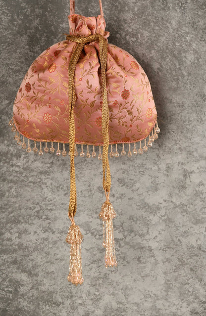 Peach Crystal Fringe Potli