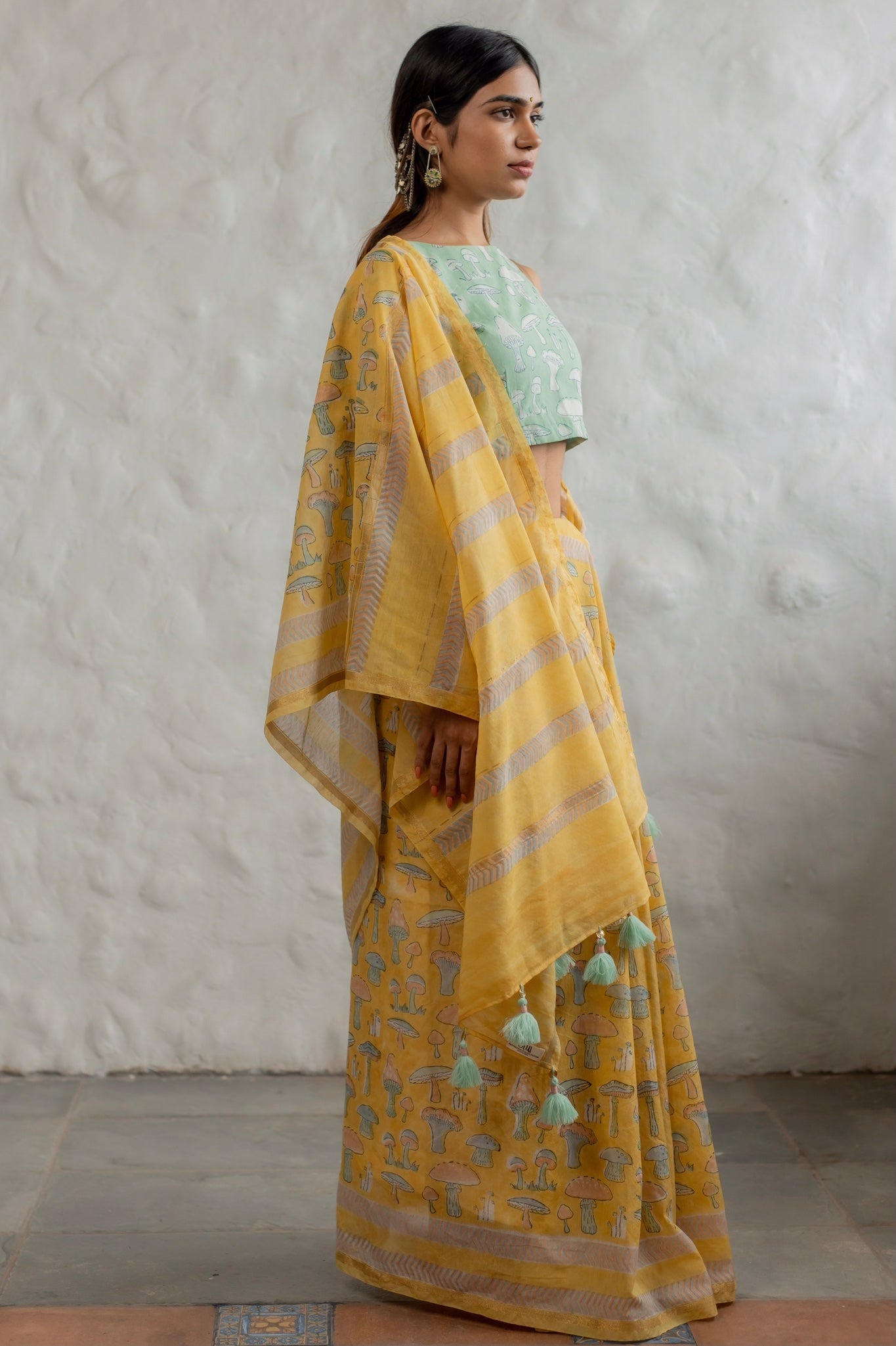 Sunshine Mushroom Chanderi Saree