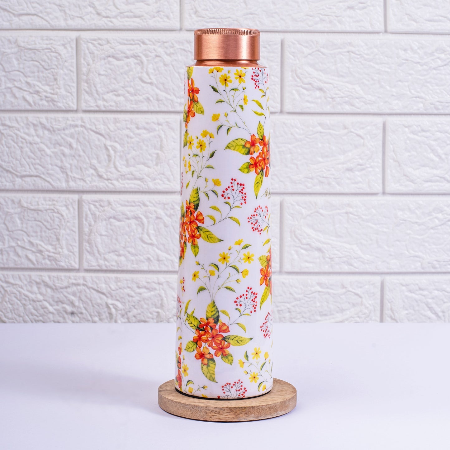 Yellow and Orange Floral Copper Bottle