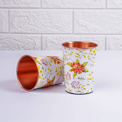 Yellow and Orange Floral Copper Tumblers (Set of 2)