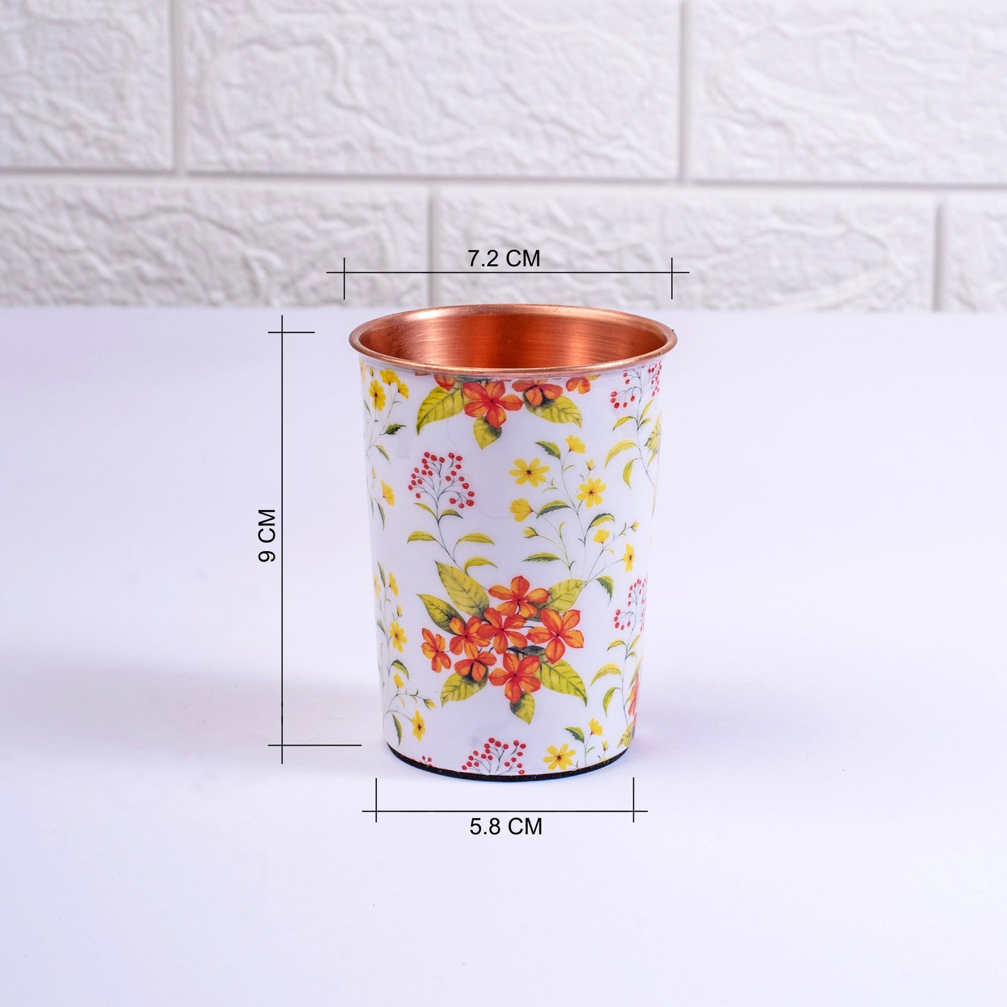 Yellow and Orange Floral Copper Tumblers (Set of 2)