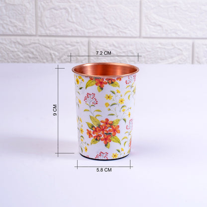 Yellow and Orange Floral Copper Tumblers (Set of 2)