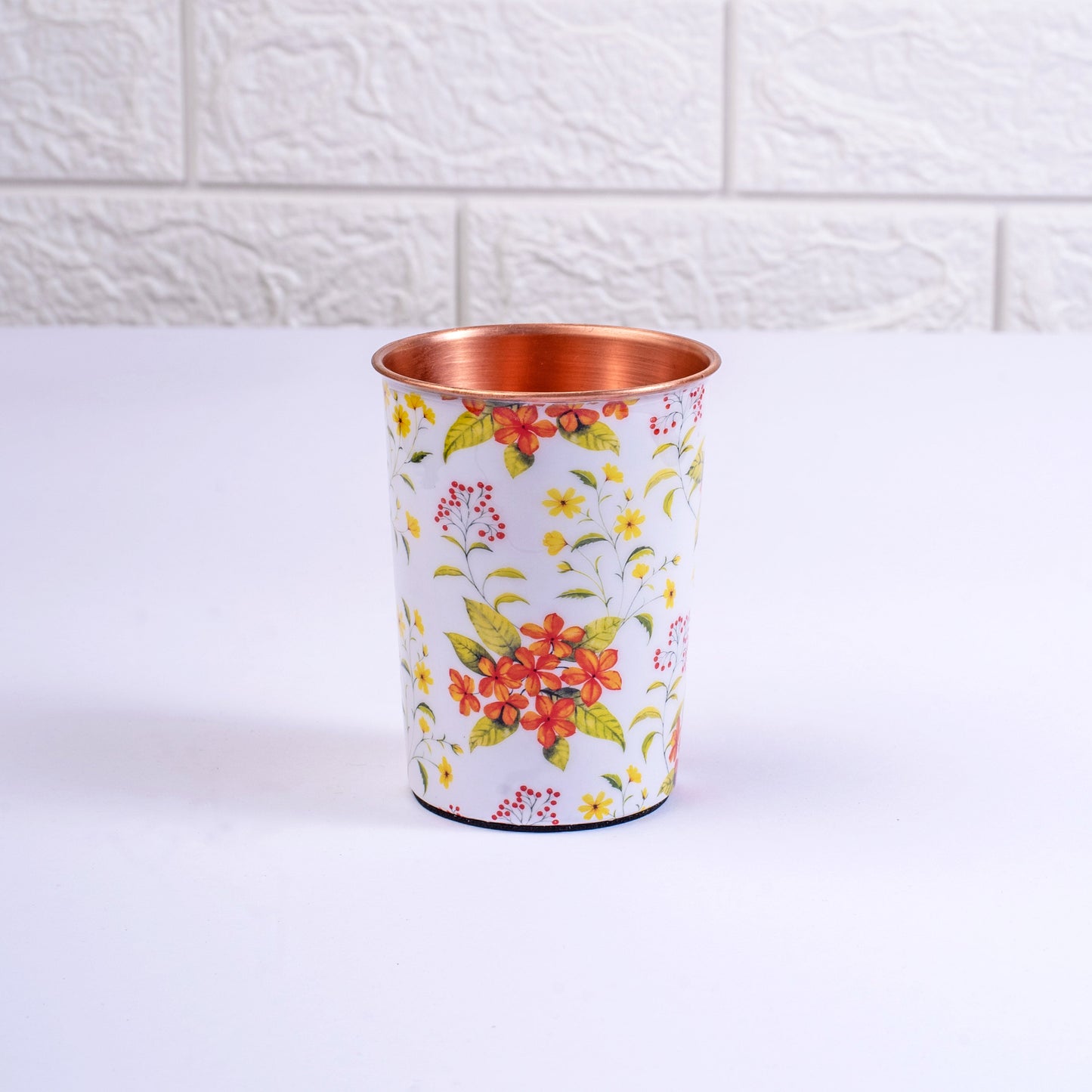 Yellow and Orange Floral Copper Tumblers (Set of 2)