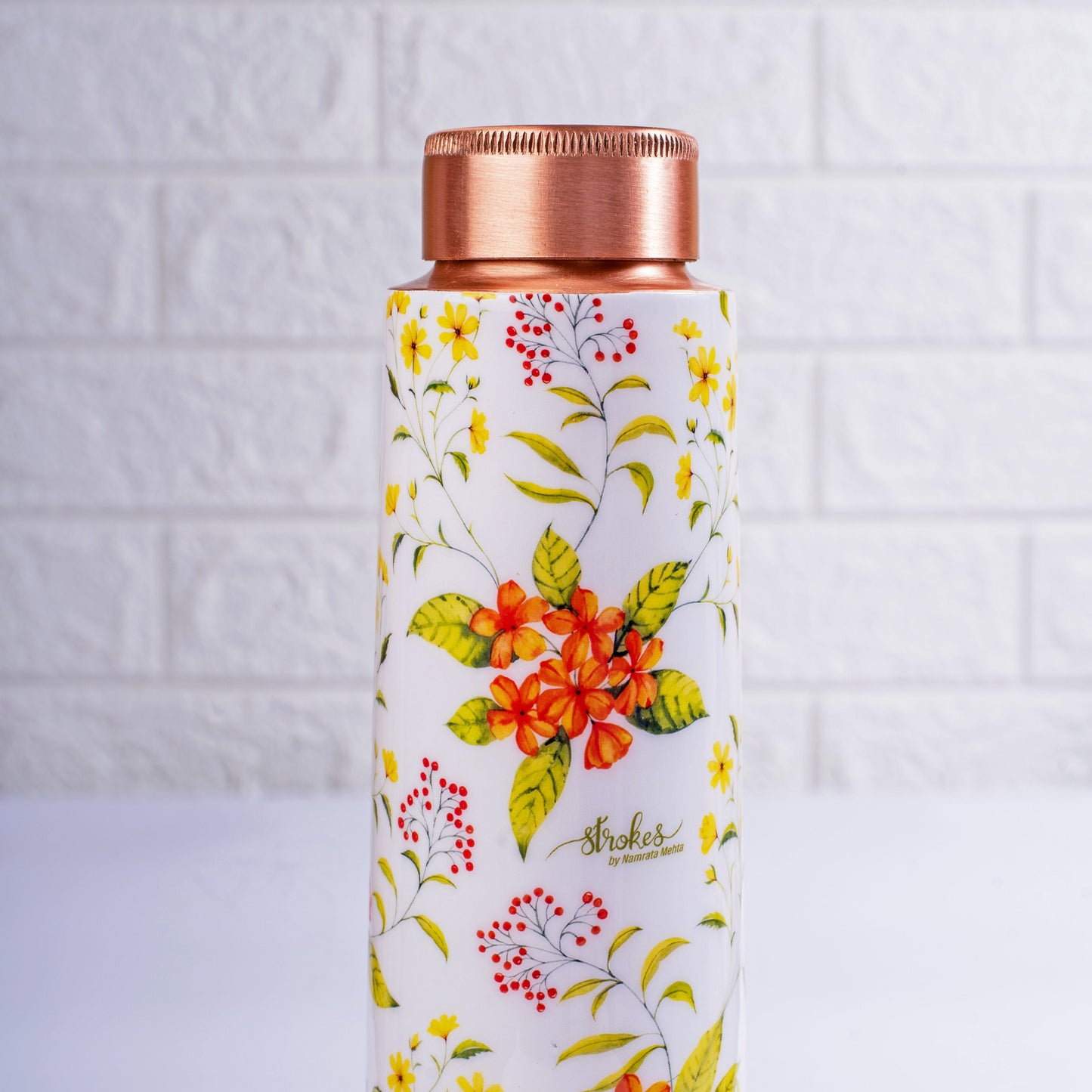 Yellow and Orange Floral Copper Bottle