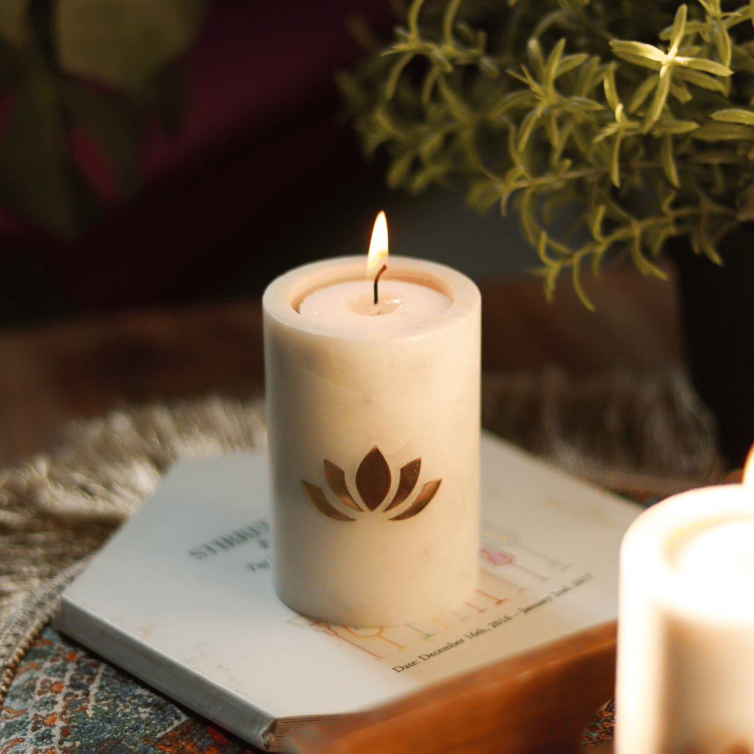 Atrangi Lotus Marble Candle Holder