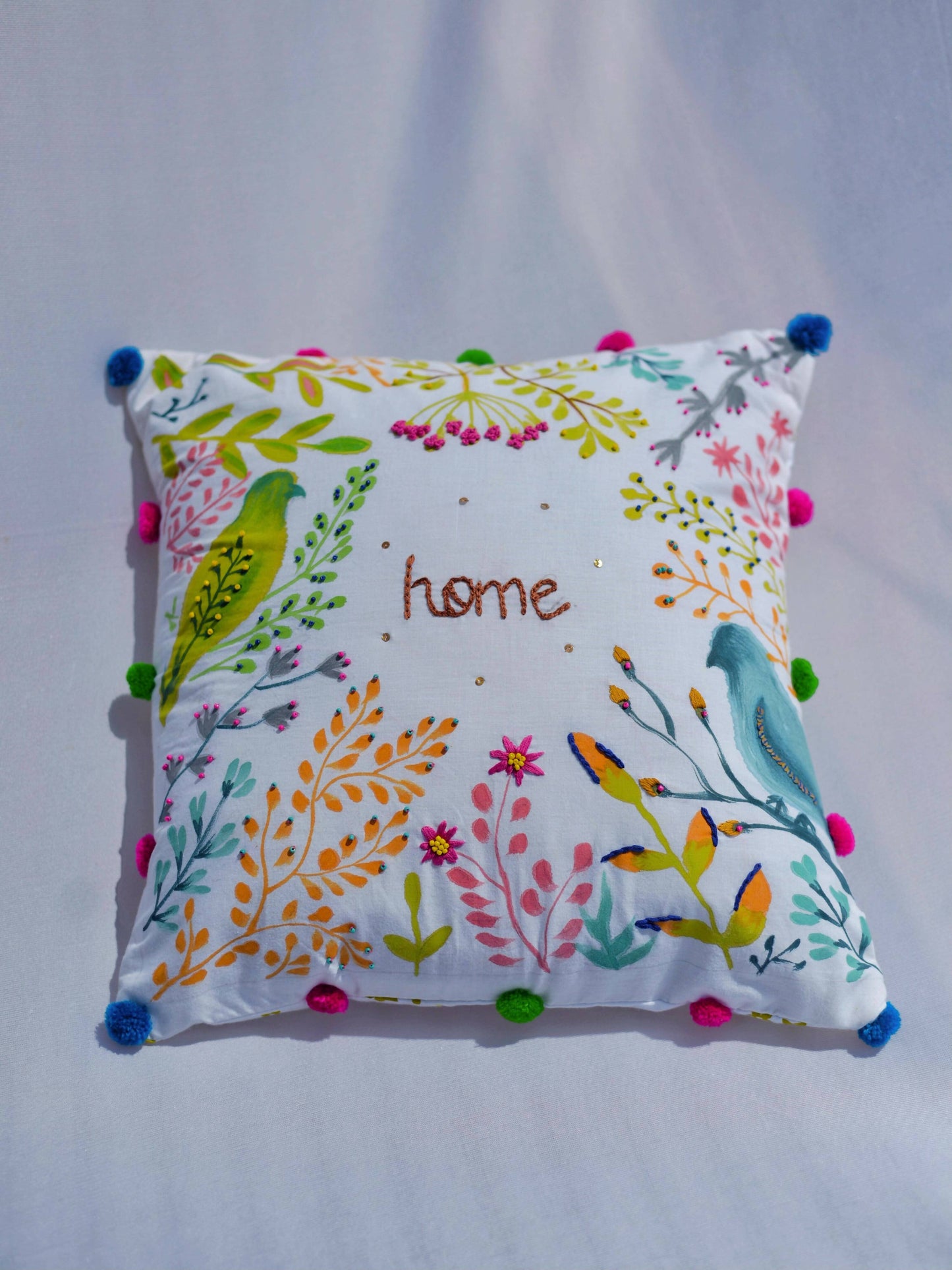 Hand Painted Garden Cushion Cover