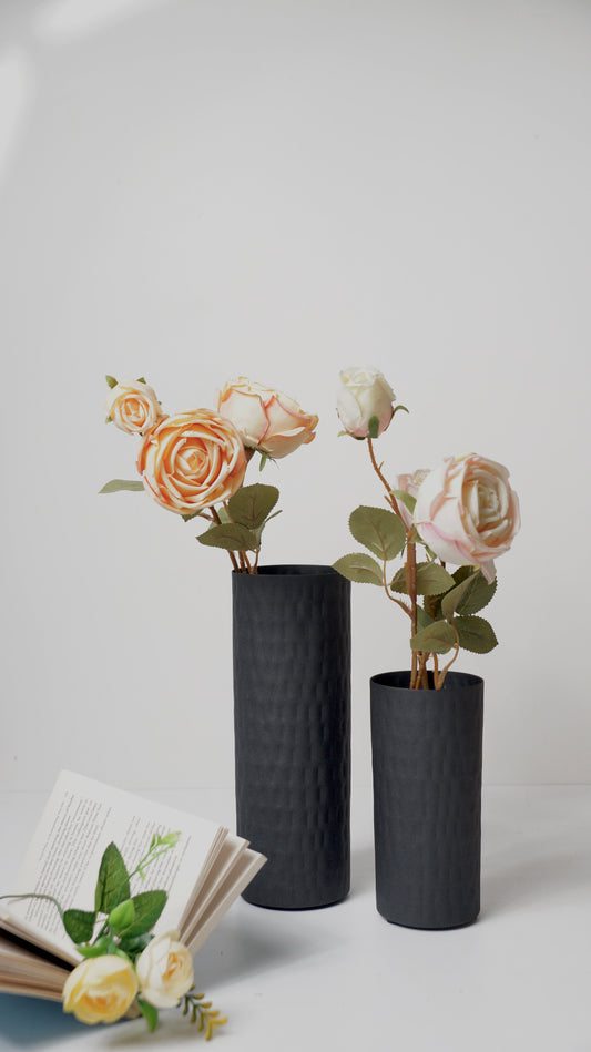 Black Metal Matte Tall Vase (Set Of 2)