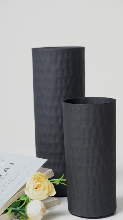 Black Metal Matte Tall Vase (Set Of 2)