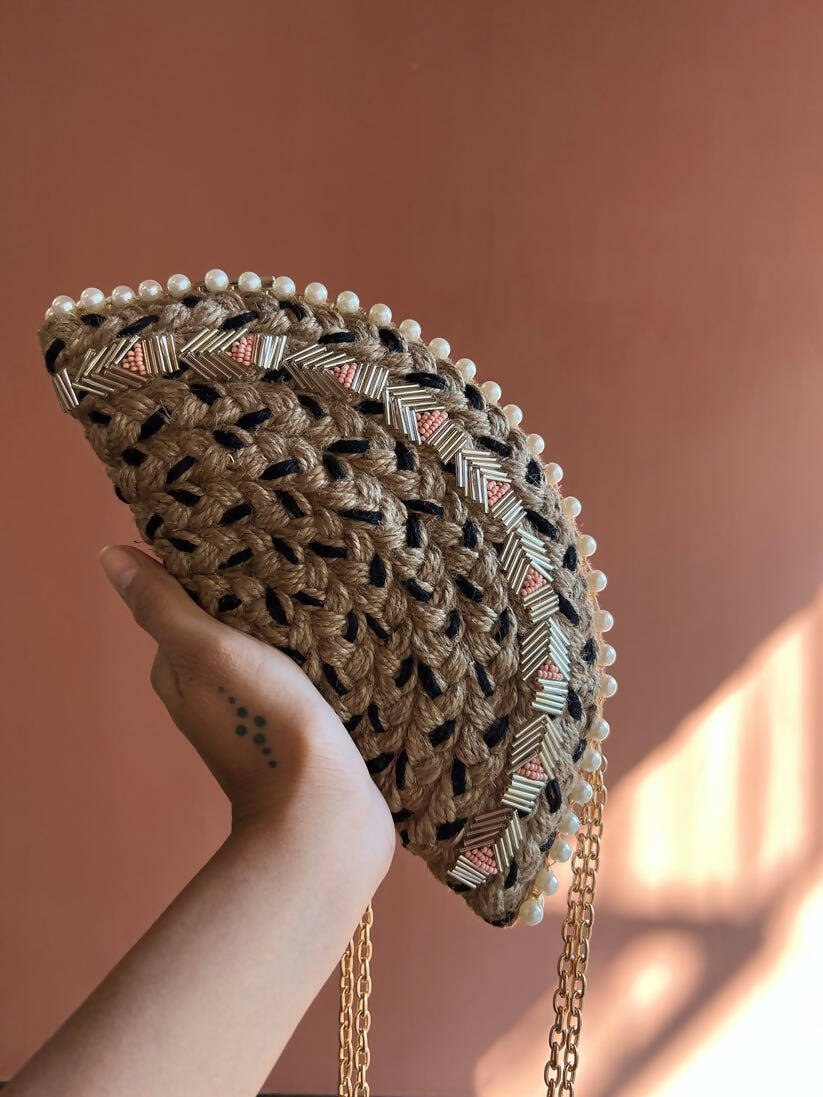 Black Half Moon Bugle Bead Clutch Local Nation