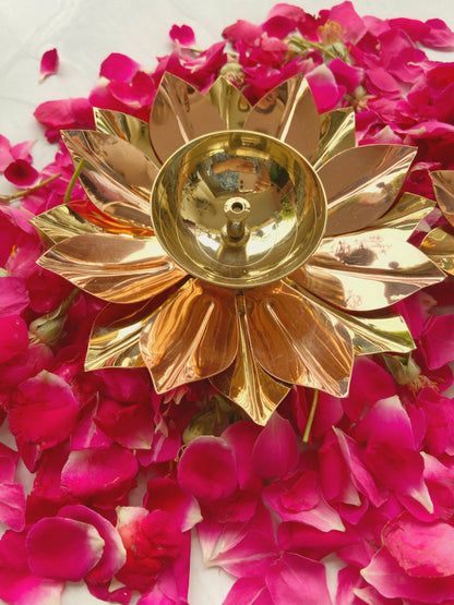 Festive Brass & Copper Lotus Diya set of 2