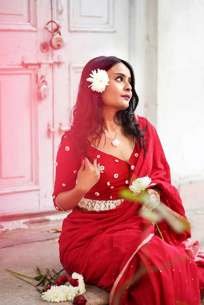 Cherish in Red Cotton Saree