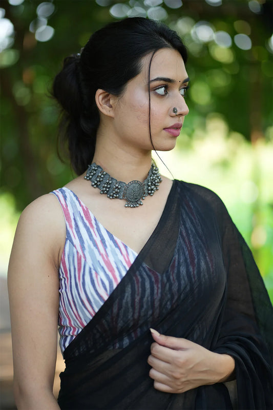 Raven Black Plain Saree