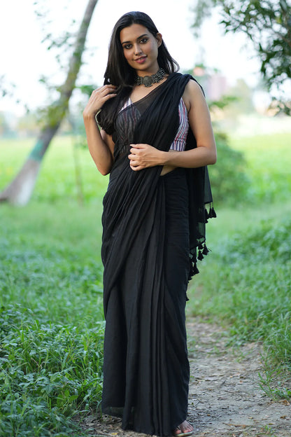 Raven Black Plain Saree