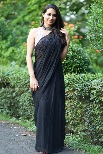 Raven Black Plain Saree