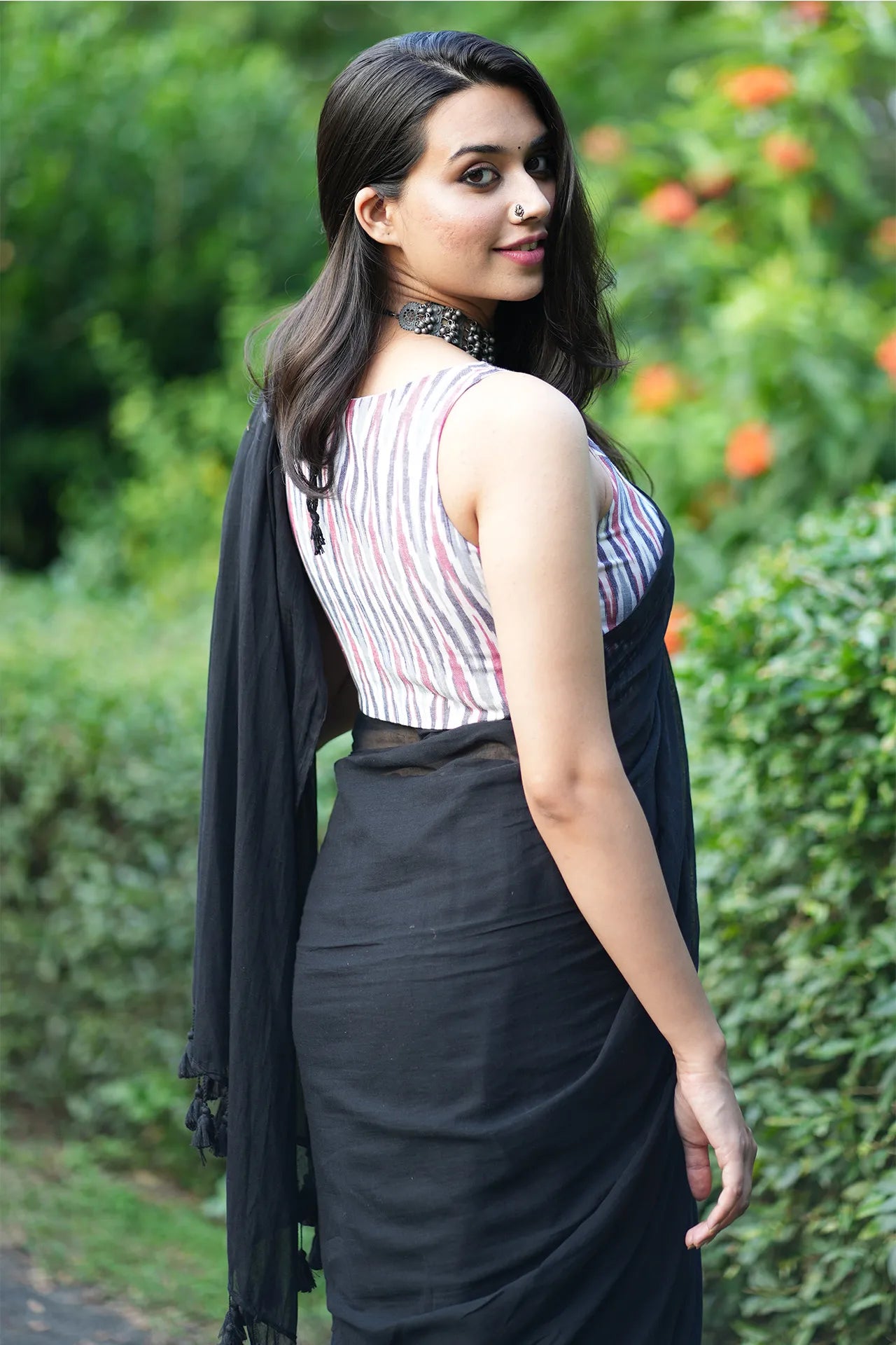 Raven Black Plain Saree