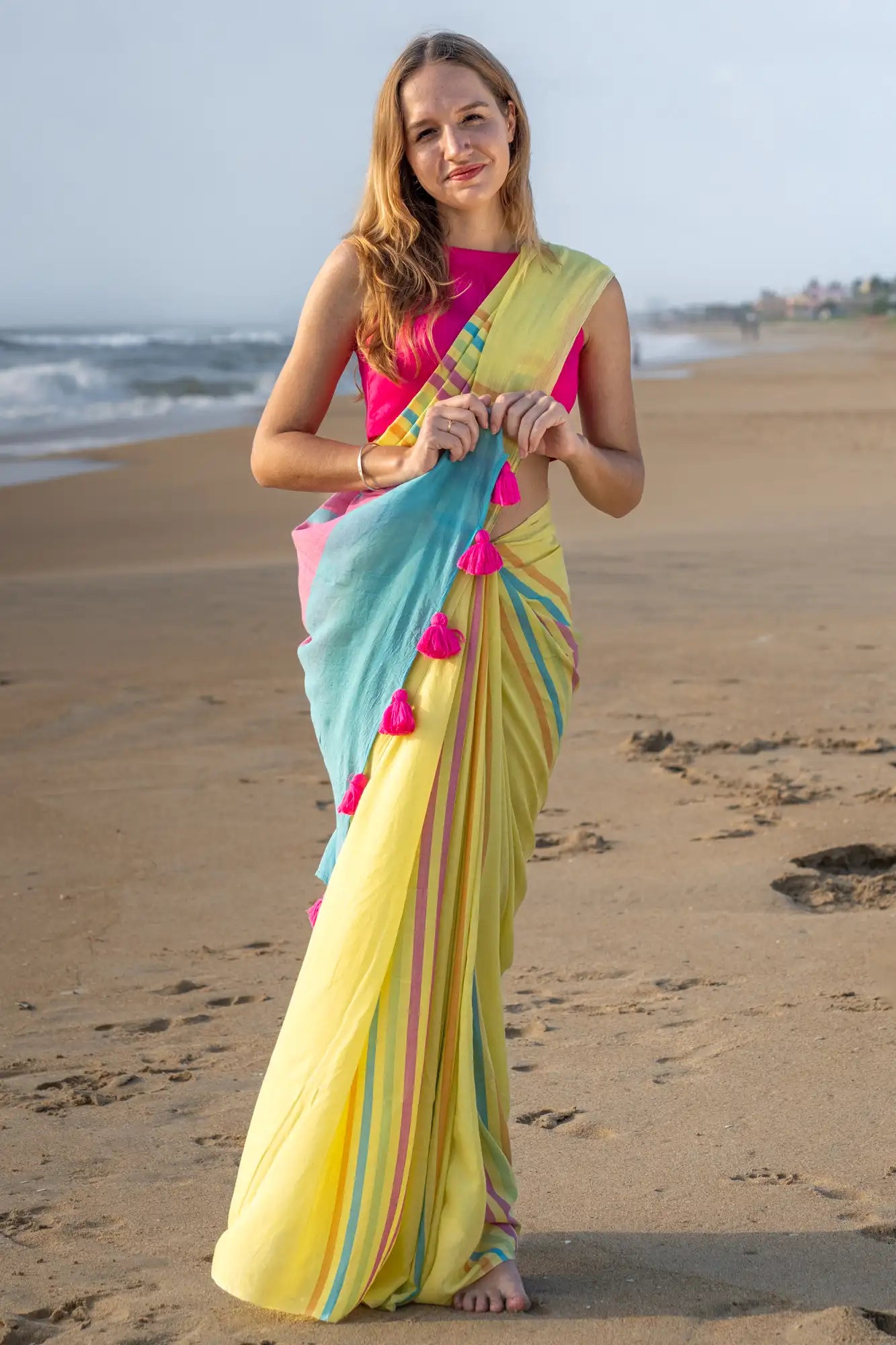 Orchid Opulence Stripe Saree