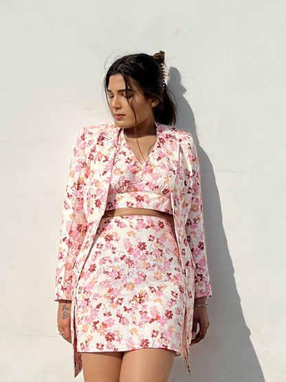 Floral World – Blazer with Halter Neck Top and Skirt