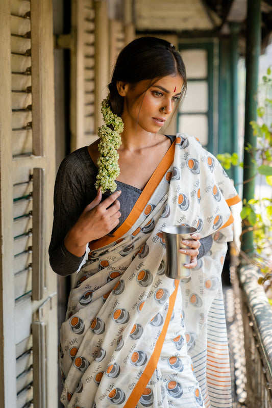 Filter Kaapi White Printed Saree