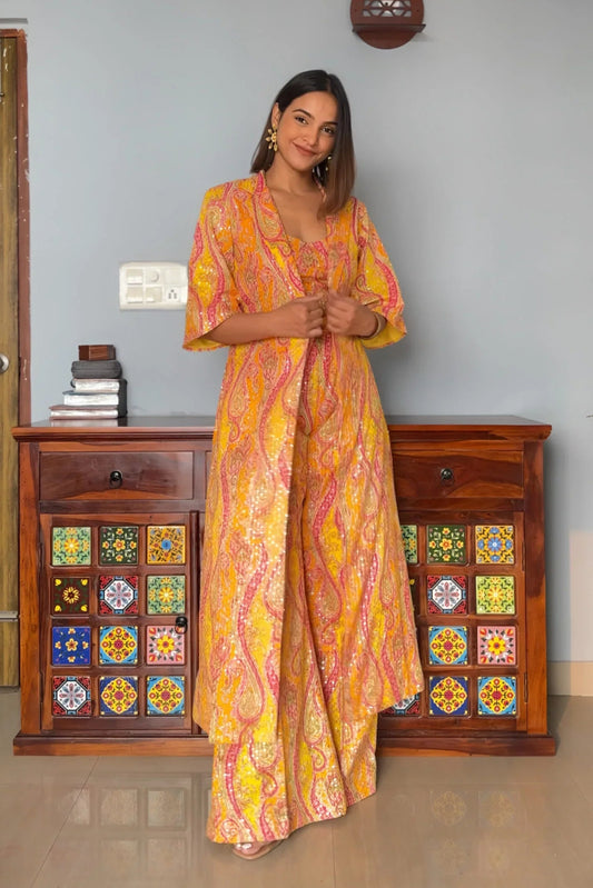 Haldi Boho Co-Ord Set With Long Jacket