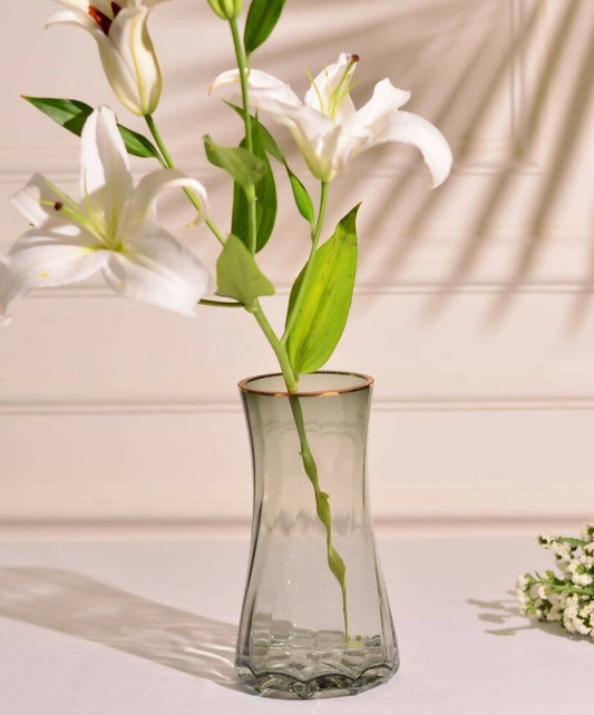 Elate Glass Vase with Gold Rim- Grey