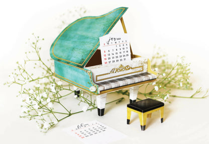 Turquoise Mini Grand Piano Calendar 2024 & 2025 - Diy Paper Craft Kit