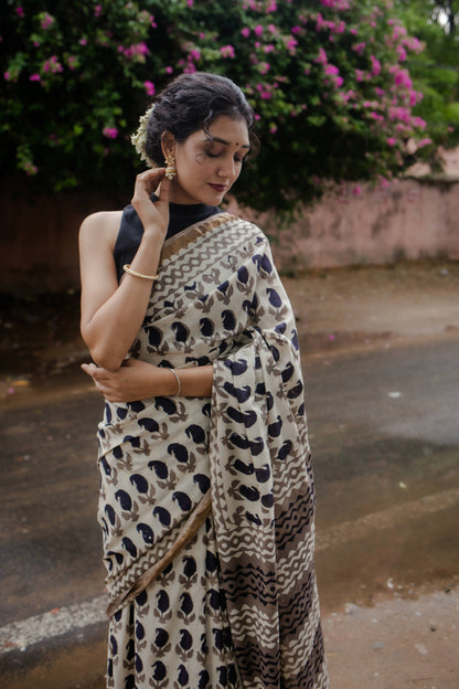 Memory Muse - Hand Block Print Chanderi Silk Bagru Saree