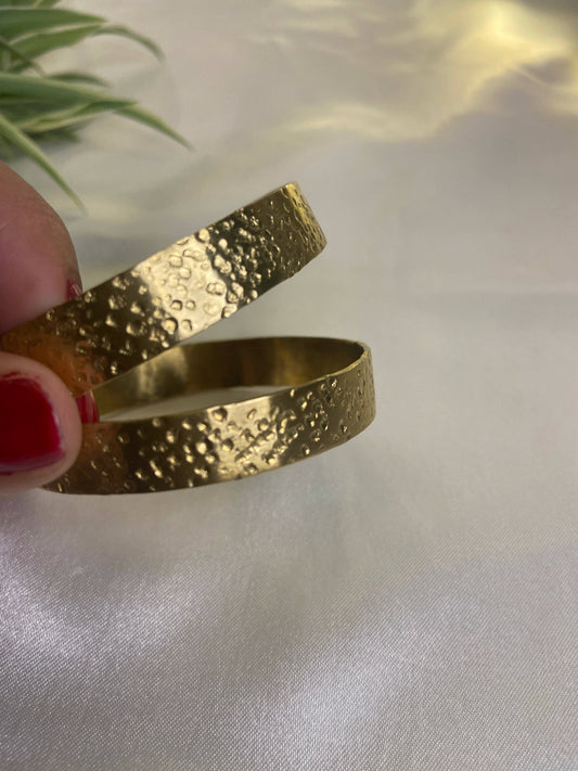 Thin Pair Gold Textured Adjustable Bangle