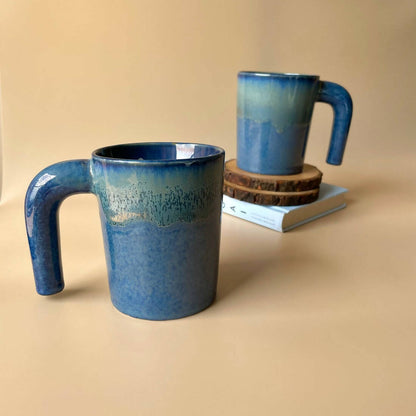 Blue Waves Coffee Mug with Open Handle