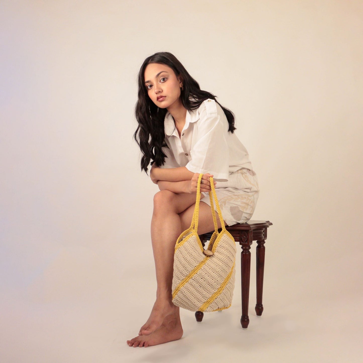 White crochet bucket Bag