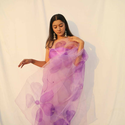 Stella Organza Saree In Lavender