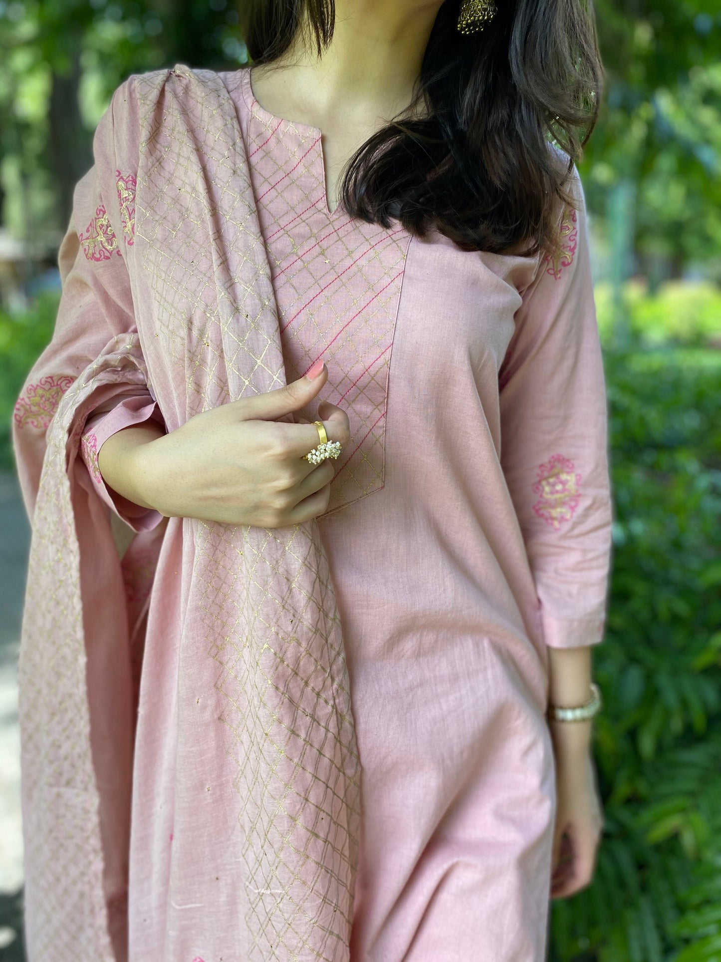 Pink Handblock Printed Cotton Set
