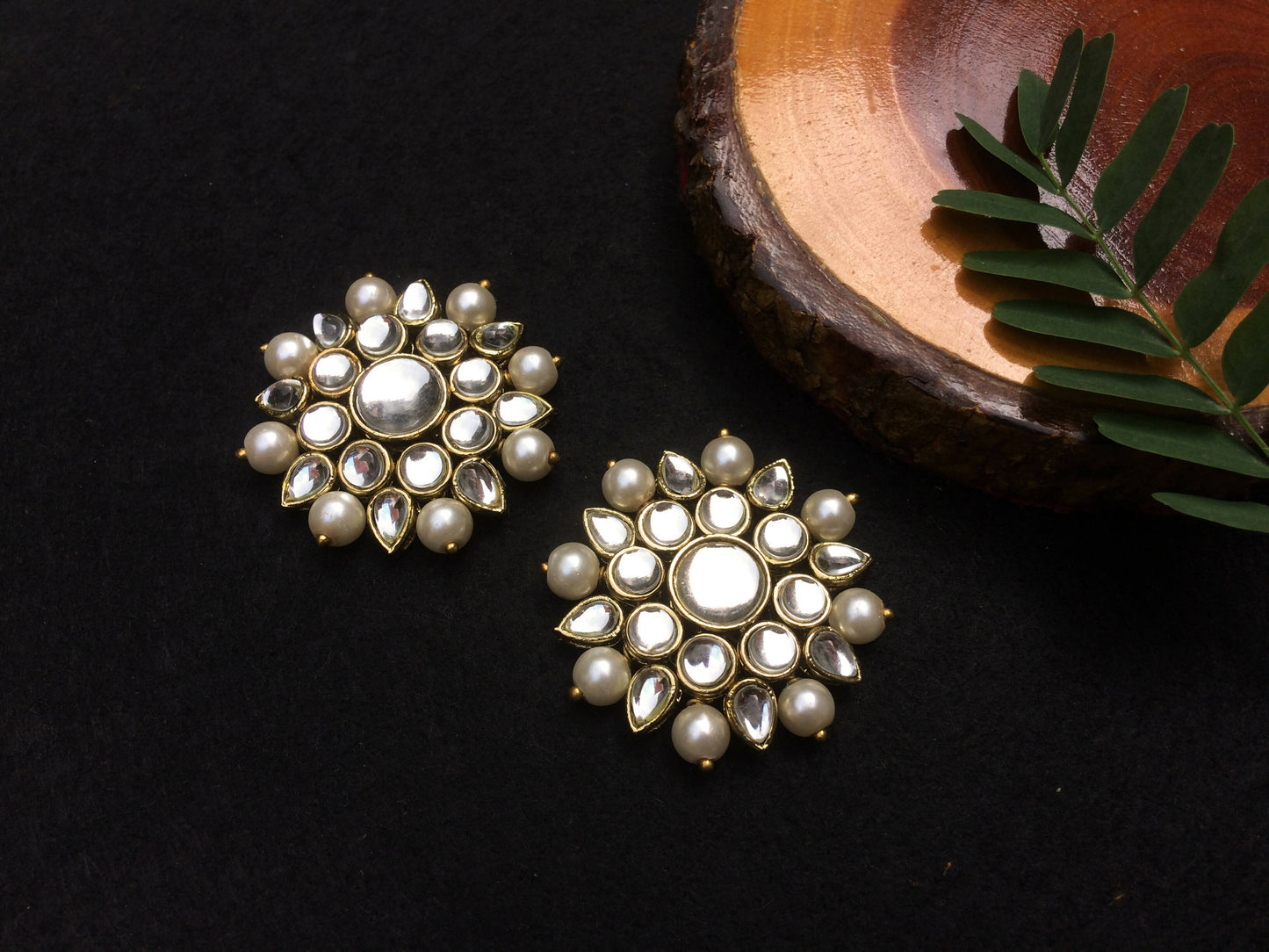 Kundan and Pearl Big Round Studs