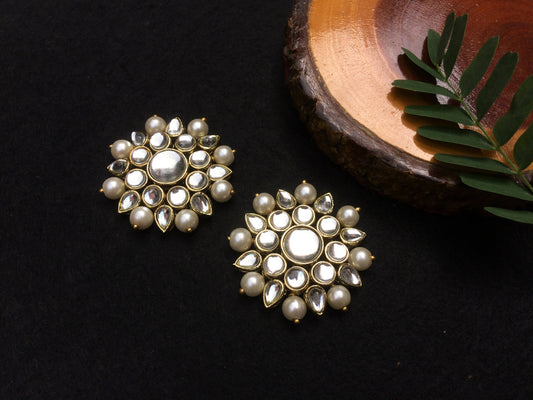 Kundan and Pearl Big Round Studs