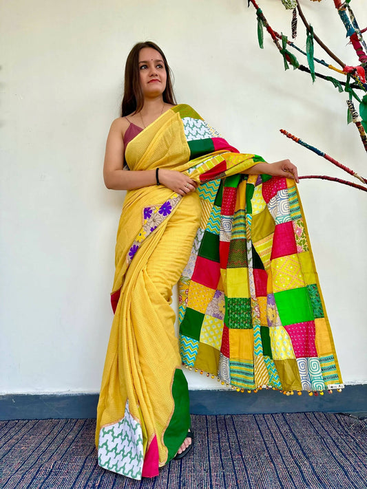 Atrangi Yellow - Patchwork Saree