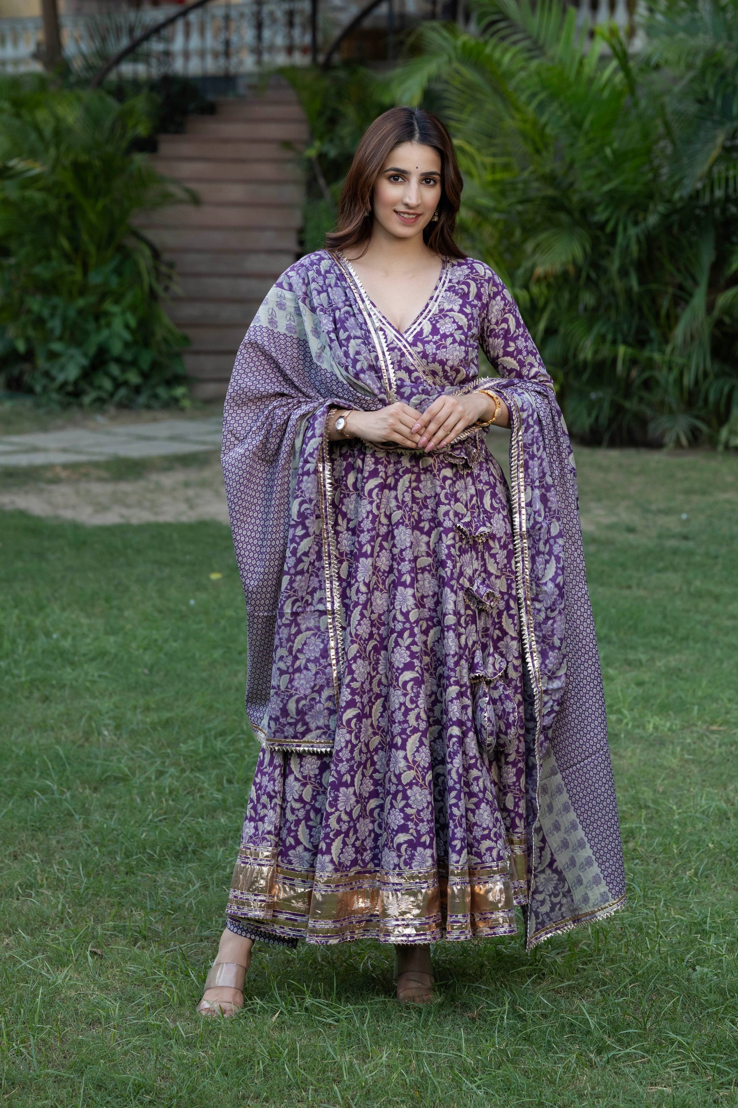 Periwinkle Floral Blockprint Cotton Suit Set