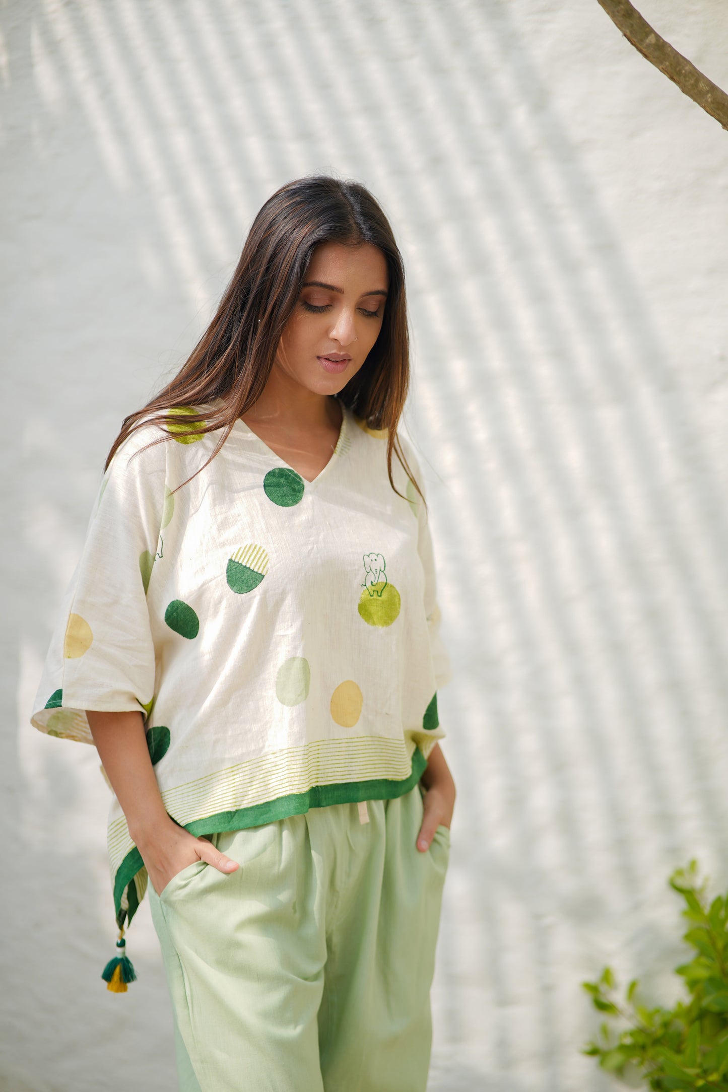 Kaftan Top Green Polkadots