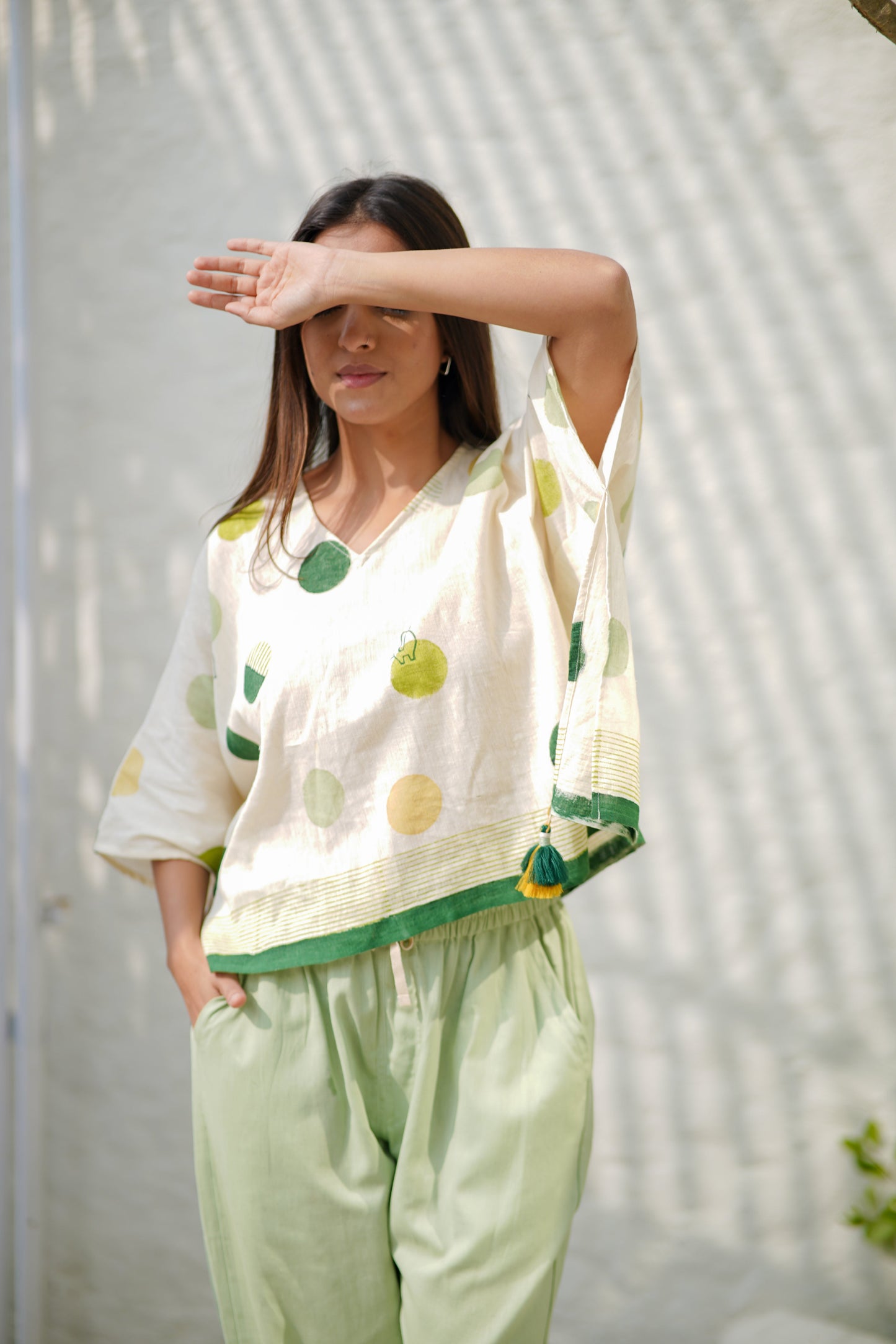 Kaftan Top Green Polkadots