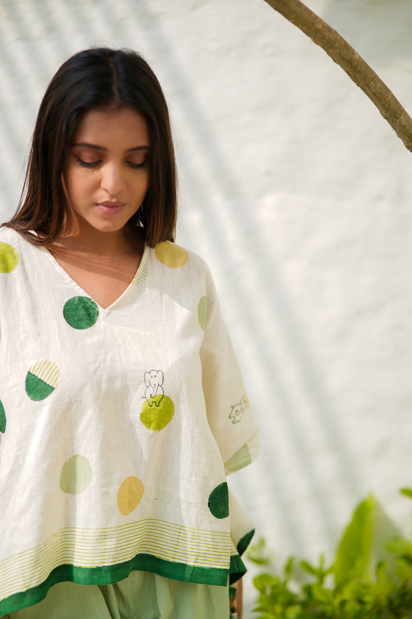 Kaftan Top Green Polkadots