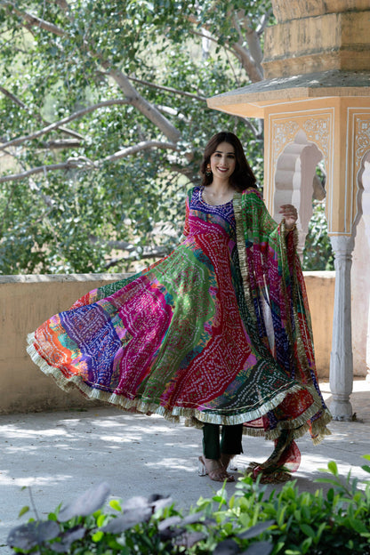 Rajasthani Color Cluster Pure Chiffon Suit Set