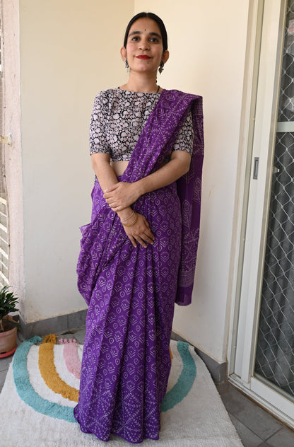 Old School Romance Handblock Print Natural Dyed Mulmul Cotton Saree