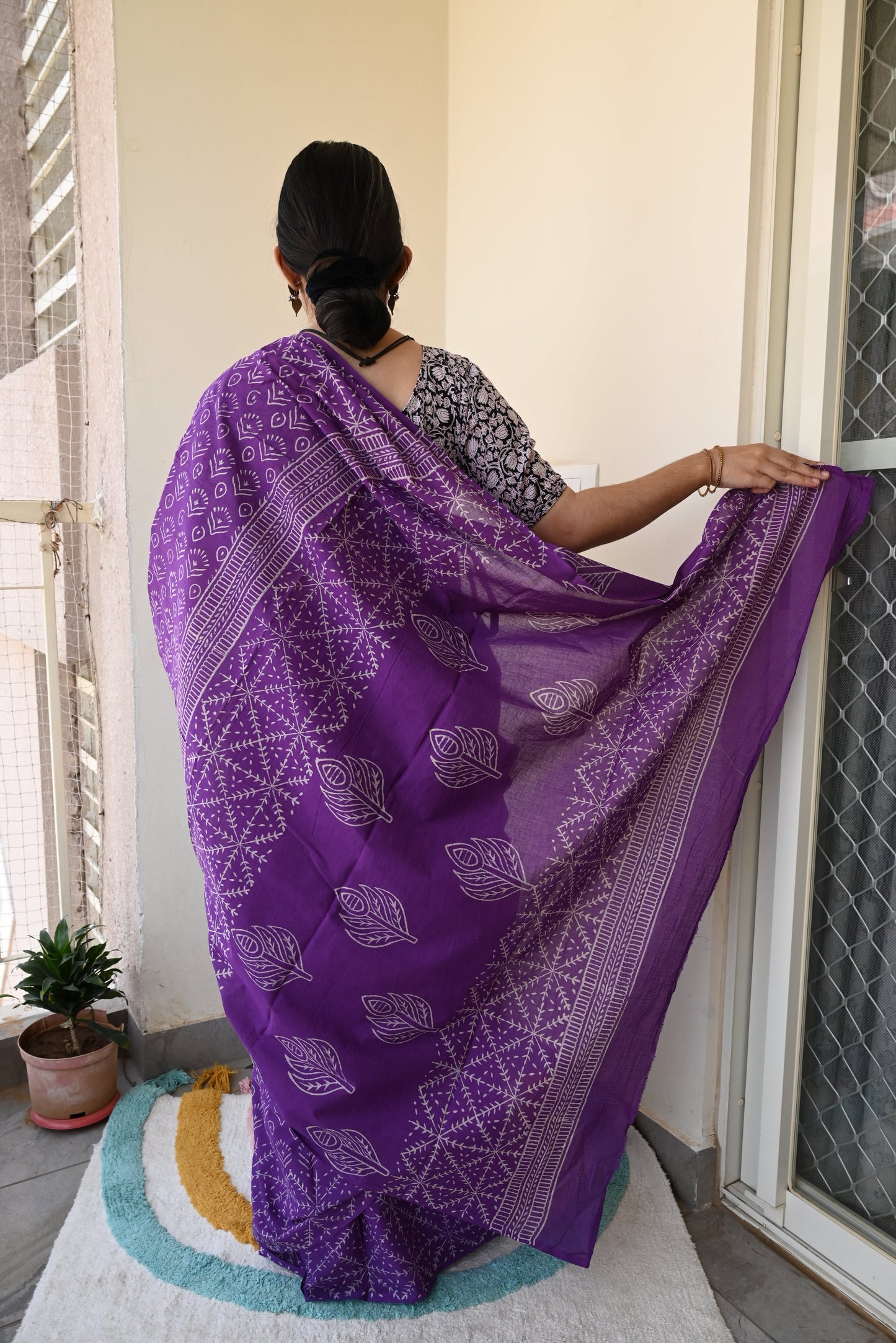 Old School Romance Handblock Print Natural Dyed Mulmul Cotton Saree