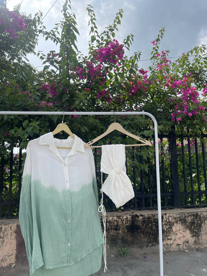 White Green Knotted Bralette & Shirt Combo