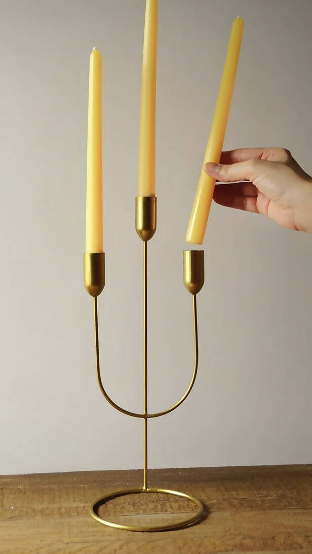 Three Arm Golden Taper Candle Holder