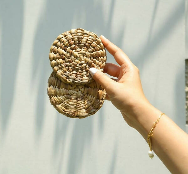 Cloth Weaved Basket & Water Hyacinth Coasters