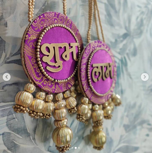 Shubh Labh Hanging Pair Violet Reversible With One Side Mirror Wall Hanging