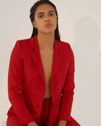 Iconic - Red Blazer With Straight Pants (Set)